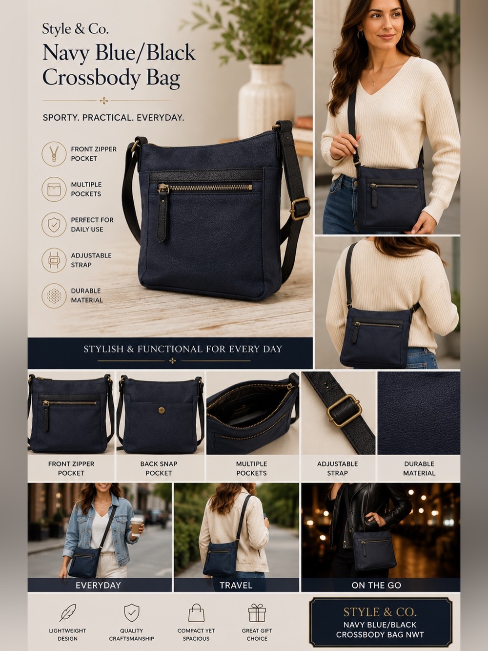 Style & Co. Navy Blue/Black‎ Crossbody Bag NWT